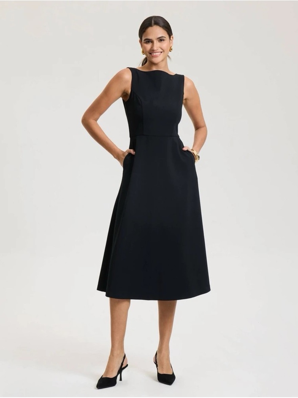 a new day Black Sleeveless Midi Dress with Pockets b142se